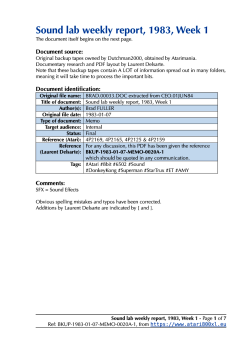 Sound lab weekly report, 1983, Week 1, BKUP-1983-01-07-MEMO-0020A-1