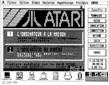 Home page, black and white printout, ZZ COM Pro running on Atari ST